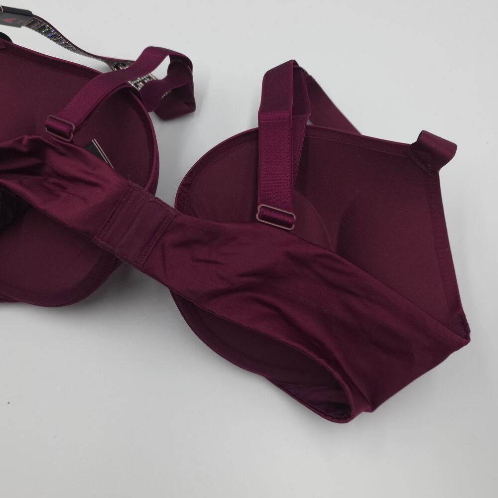 Victoria's Secret Bombshell Logo Shine Strap Add-2-Cups Push-Up Bra in Wine 36C - Picture 6 of 9
